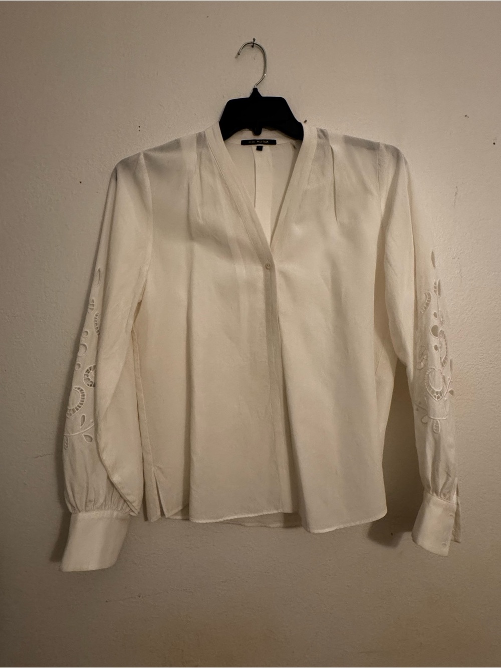 Kobi Halperin Cream V-Neck Embroidered-Sleeve Blouse